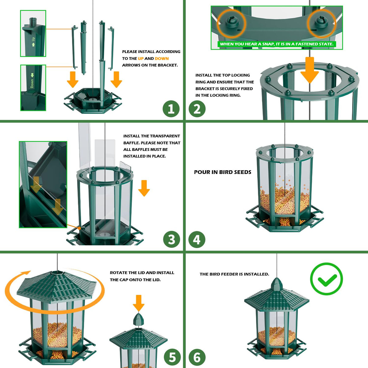 Birdream Pagoda feeder transparent panel lets you monitor seeds easily.