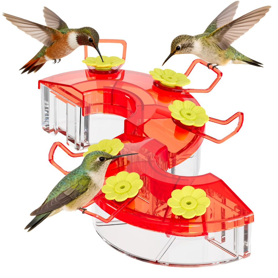 Birdream plastic hummingbird feeder red with 6 ports offers easy nectar refills.