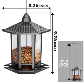 Birdream feeder with transparent panel for easy seed monitoring