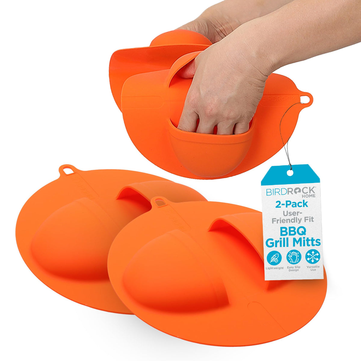 BIRDROCK HOME BBQ grill mitts on hand for lightweight heat protection