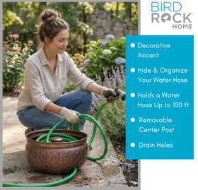 Birdrock Home outdoor hose storage embossed pot designed for tidy 100 ft hose storage.
