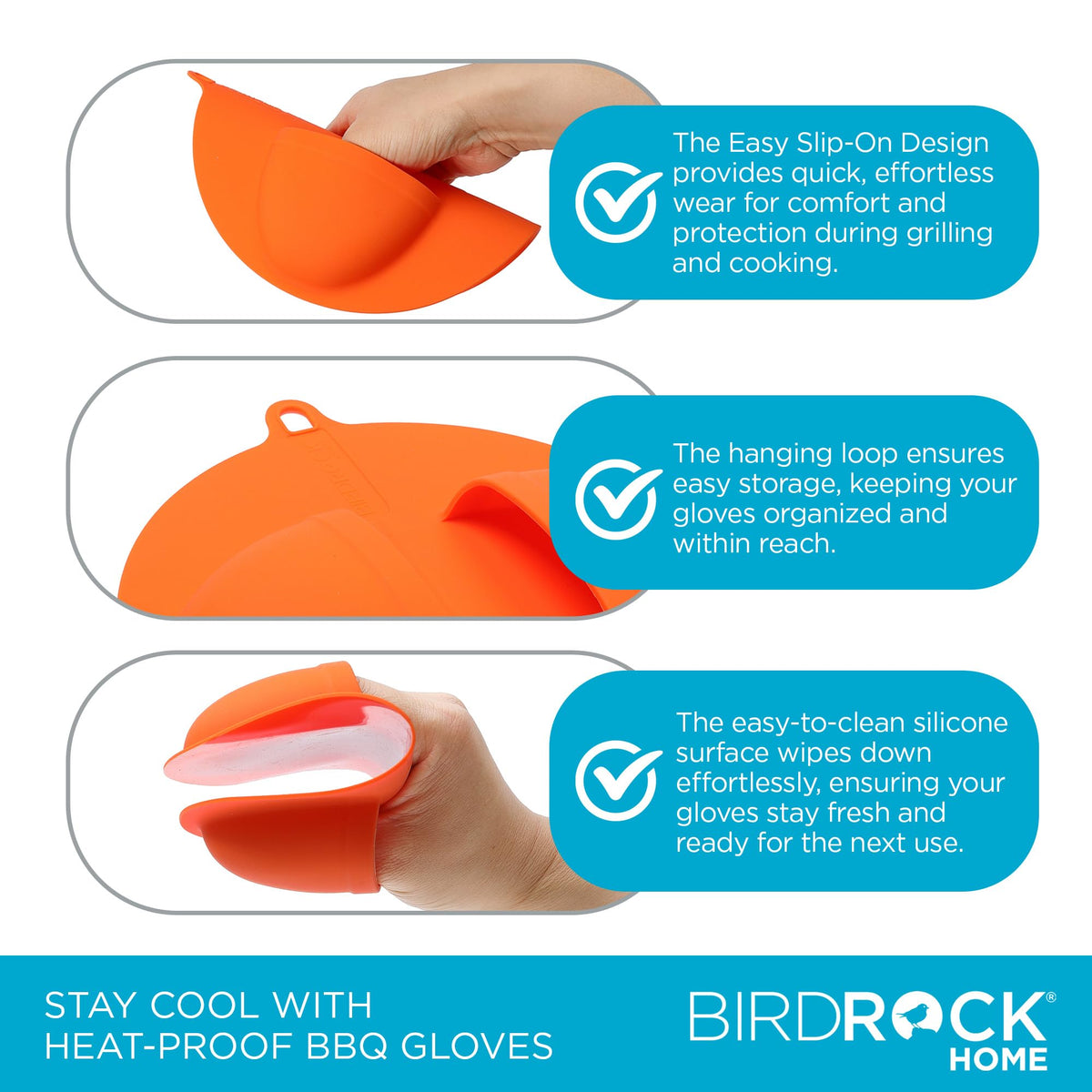 Close-up of silicone texture on BIRDROCK HOME grill mitt for grip