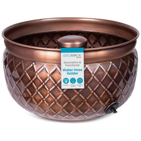 Birdrock Home water hose holder decorative pot with embossed steel and copper accents keeps hoses organized.