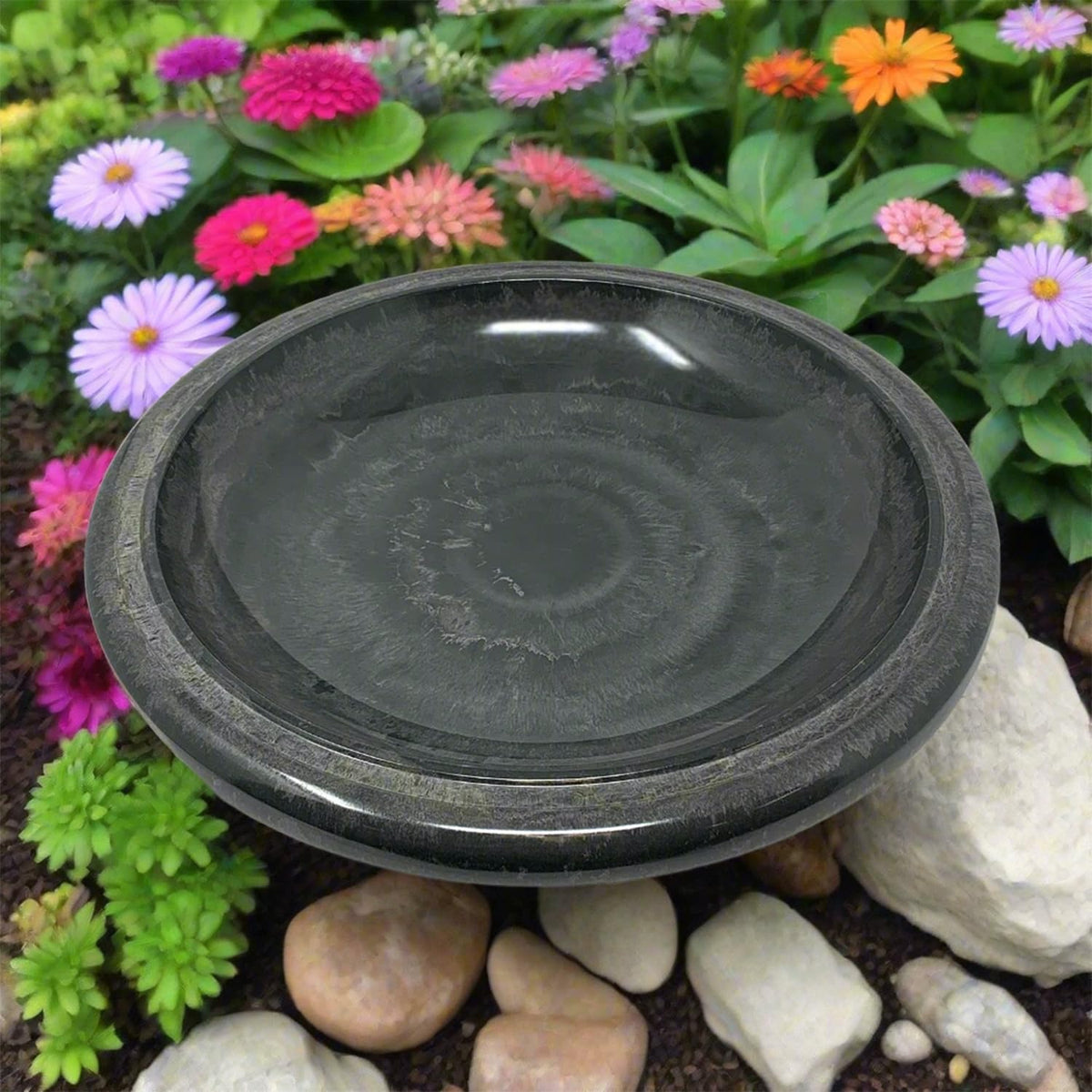 Birds and Beyond bird bath bowl on deck mount showing versatile design.