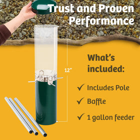 Birds Choice metering ring reduces waste by controlling seed flow.