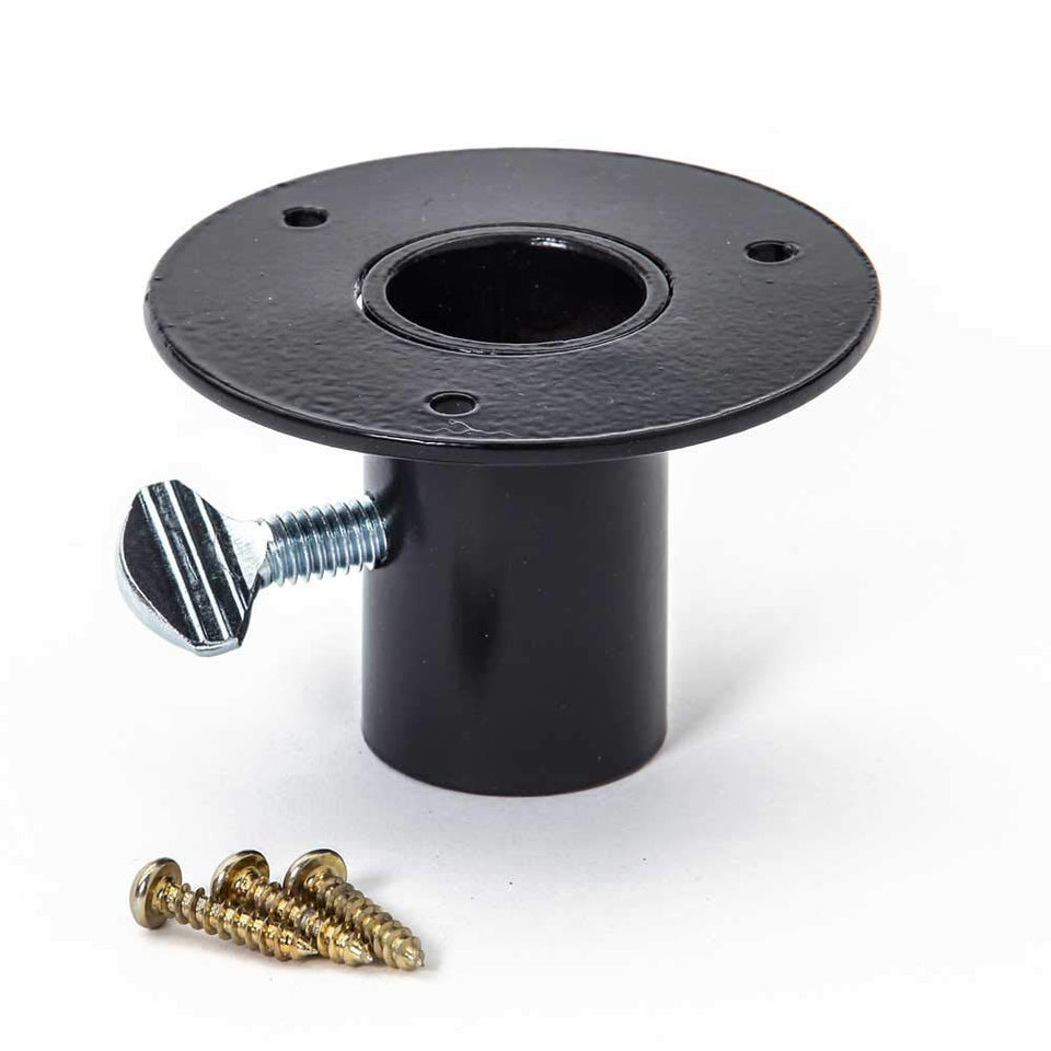 Birds Choice mounting flange on standard 1-inch pole for mid-pole tray support.
