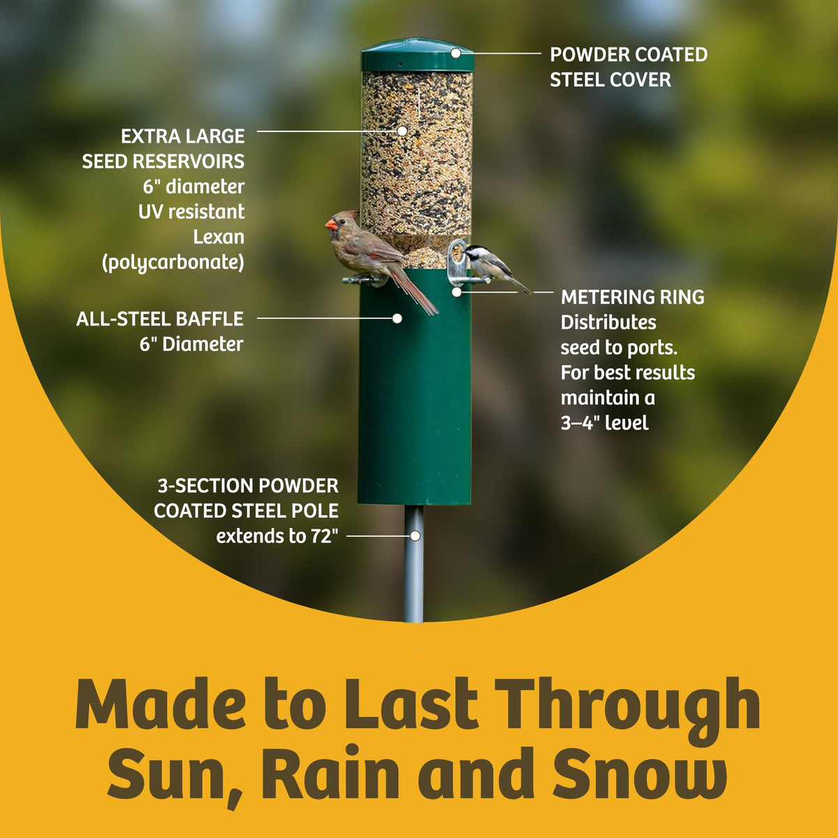 Birds Choice UV-resistant tube withstands sun and weather for lasting use.