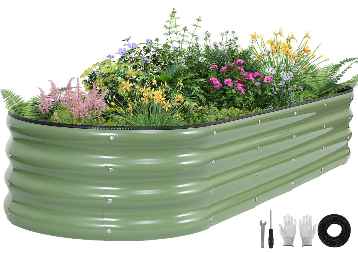 Birdsinyard galvanized raised garden bed in olive green, sturdy outdoor planter.