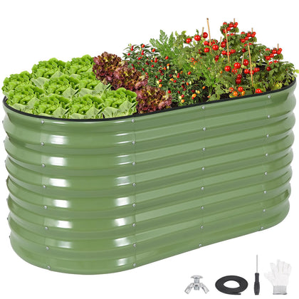 BIRDSINYARD olive-green 24-inch tall galvanized raised bed provides durable space for vegetables and herbs.