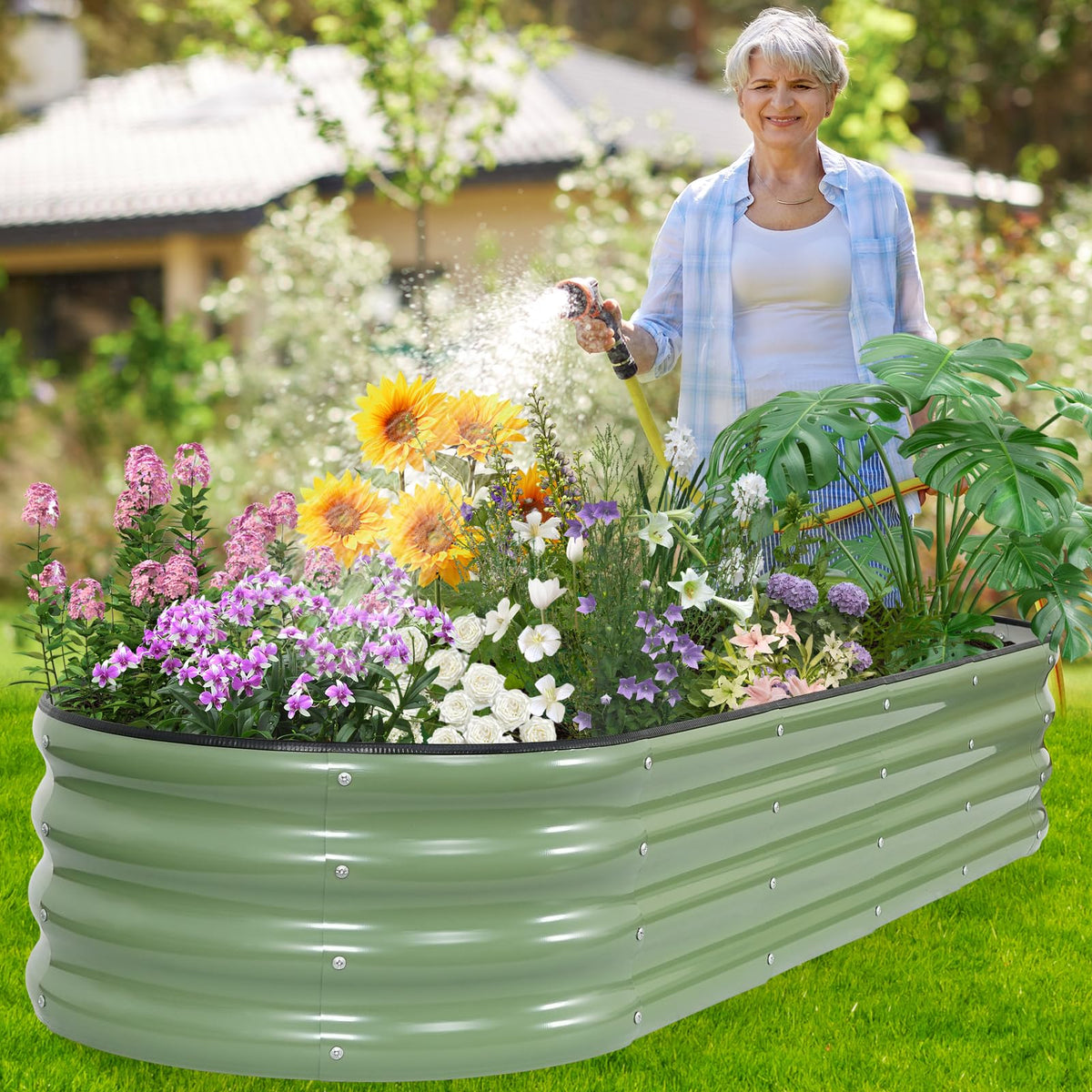 Birdsinyard olive green finish enhances curb appeal in any garden.
