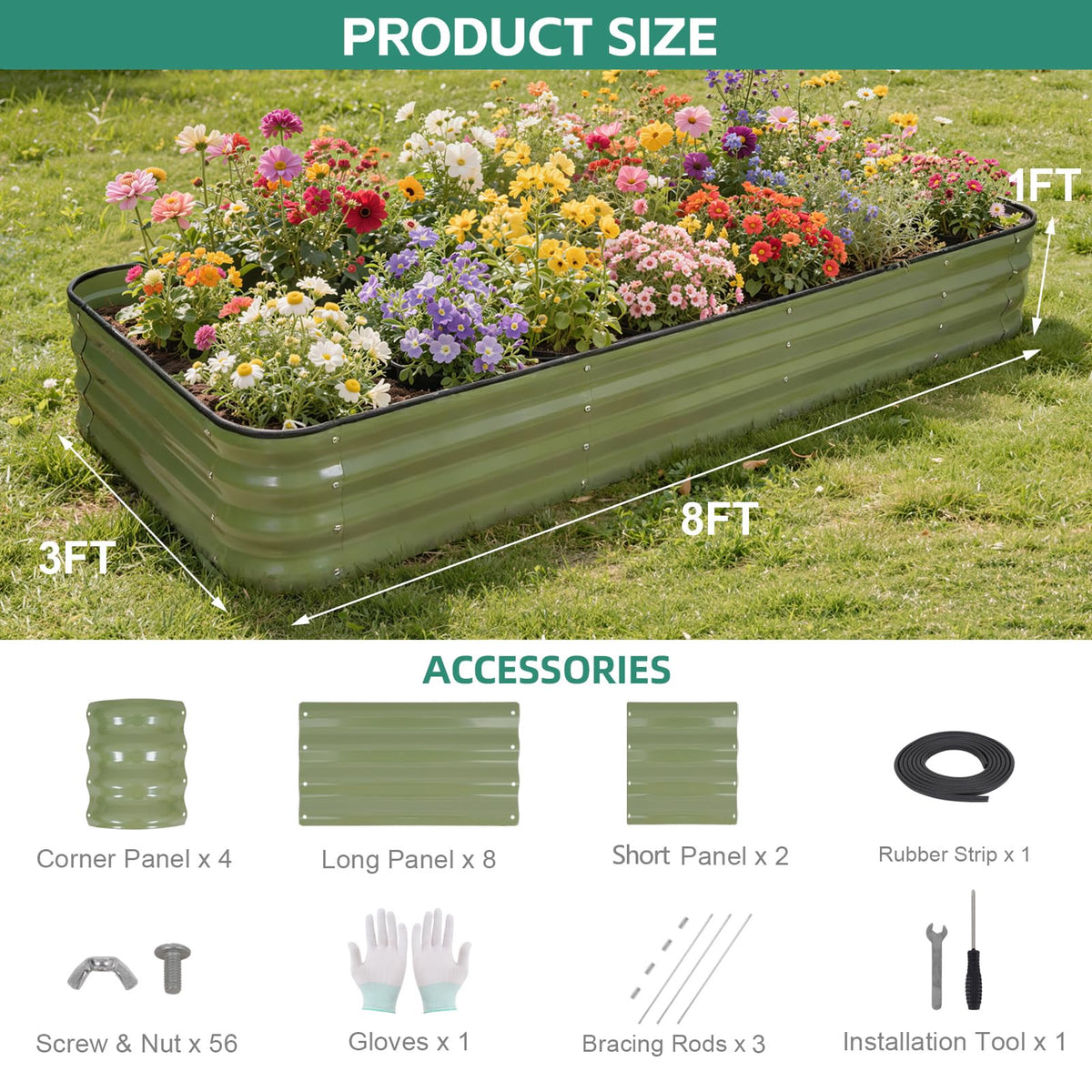 Birdsinyard steel raised bed with bracing rods for durable stability