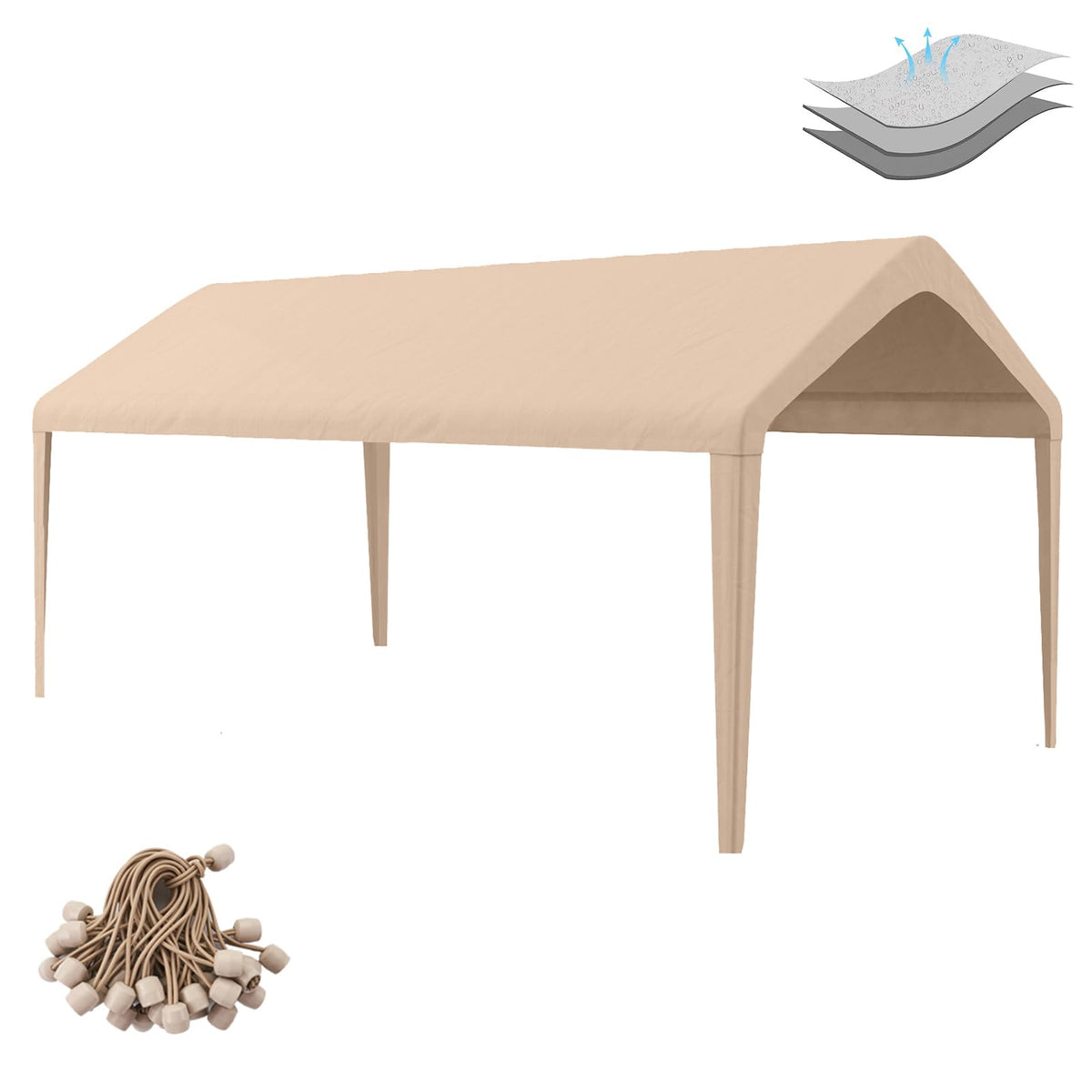 Birodeko carport replacement cover 10x20 in light brown protects from sun and rain.