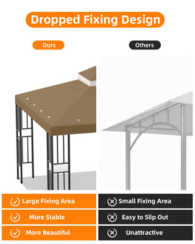 Birodeko gazebo top features water-resistant finish for light rain protection.