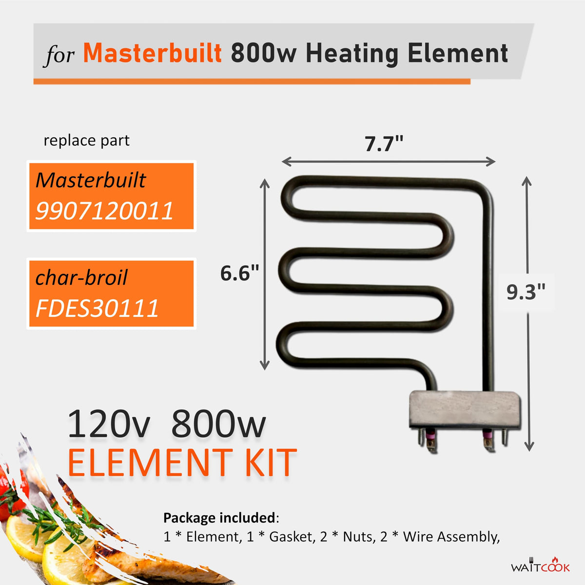 BISONCOOK 800W heating element for Masterbuilt 30-inch digital smokers.
