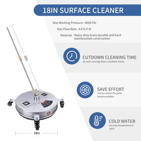 Biswing surface cleaner with four wheels base for easy glide across driveways.
