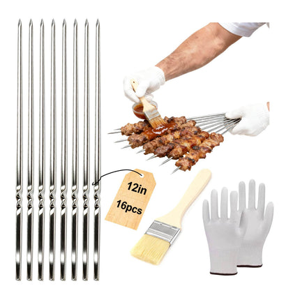 BiTeLong 12-inch stainless steel skewers for even cooking and easy flipping