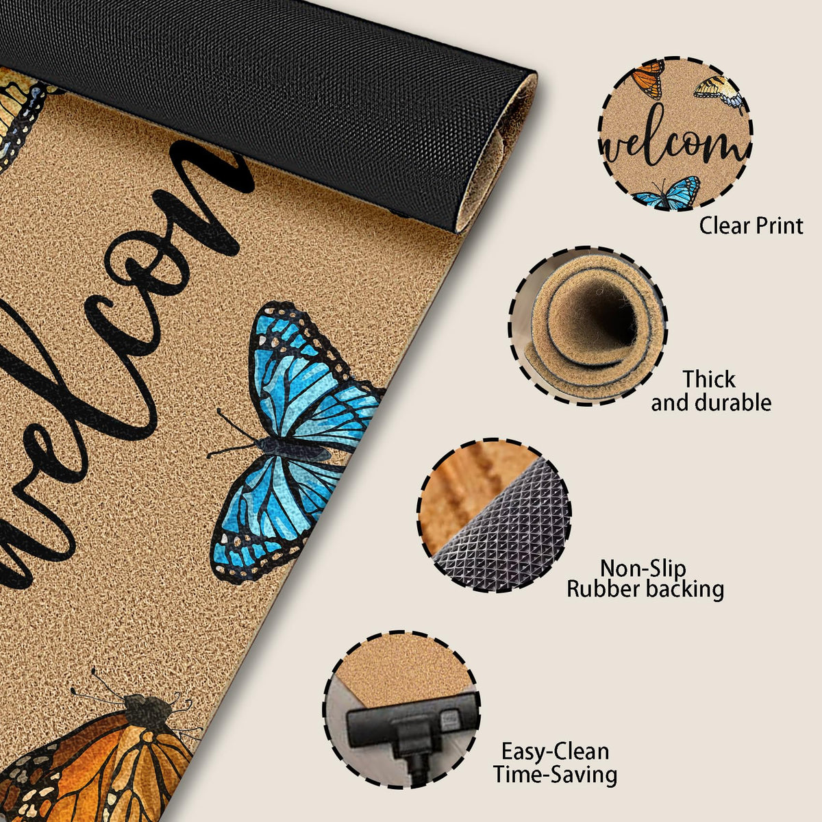 BitKAM easy clean coir look doormat shake sweep or hose down