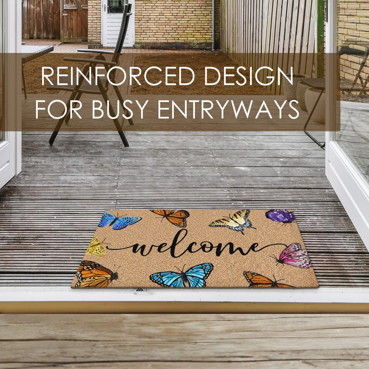 BitKAM rustic farmhouse butterfly design doormat adds warm curb appeal outdoors