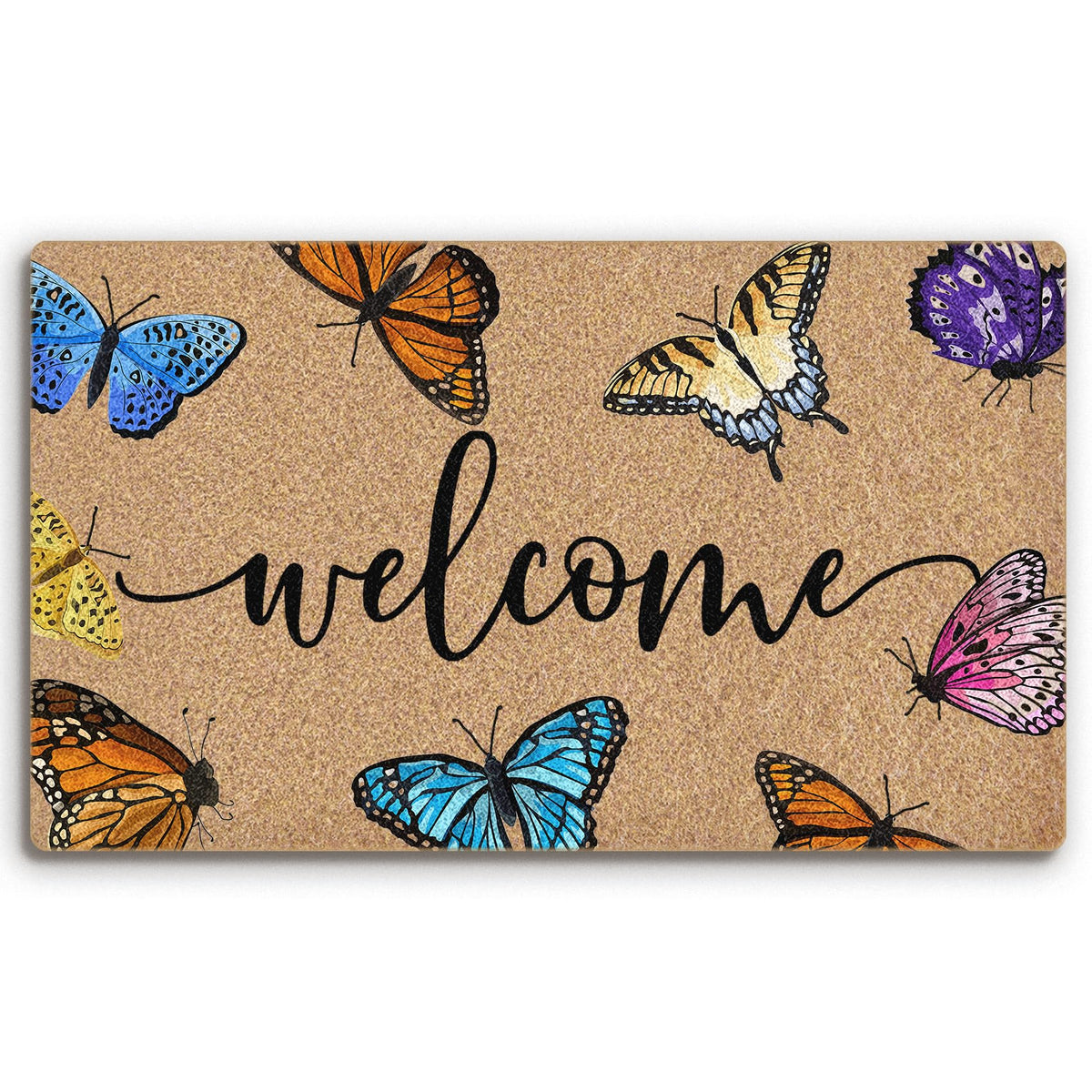 BitKAM Spring Butterfly doormat entrance with colorful butterflies for welcoming guests