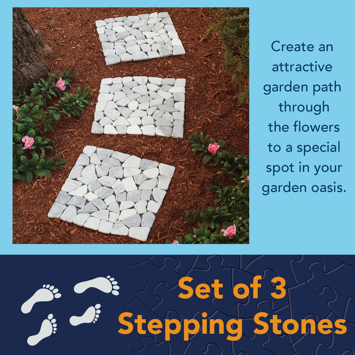 Bits and Pieces marble stepping stones pack 3 create a stylish garden path.