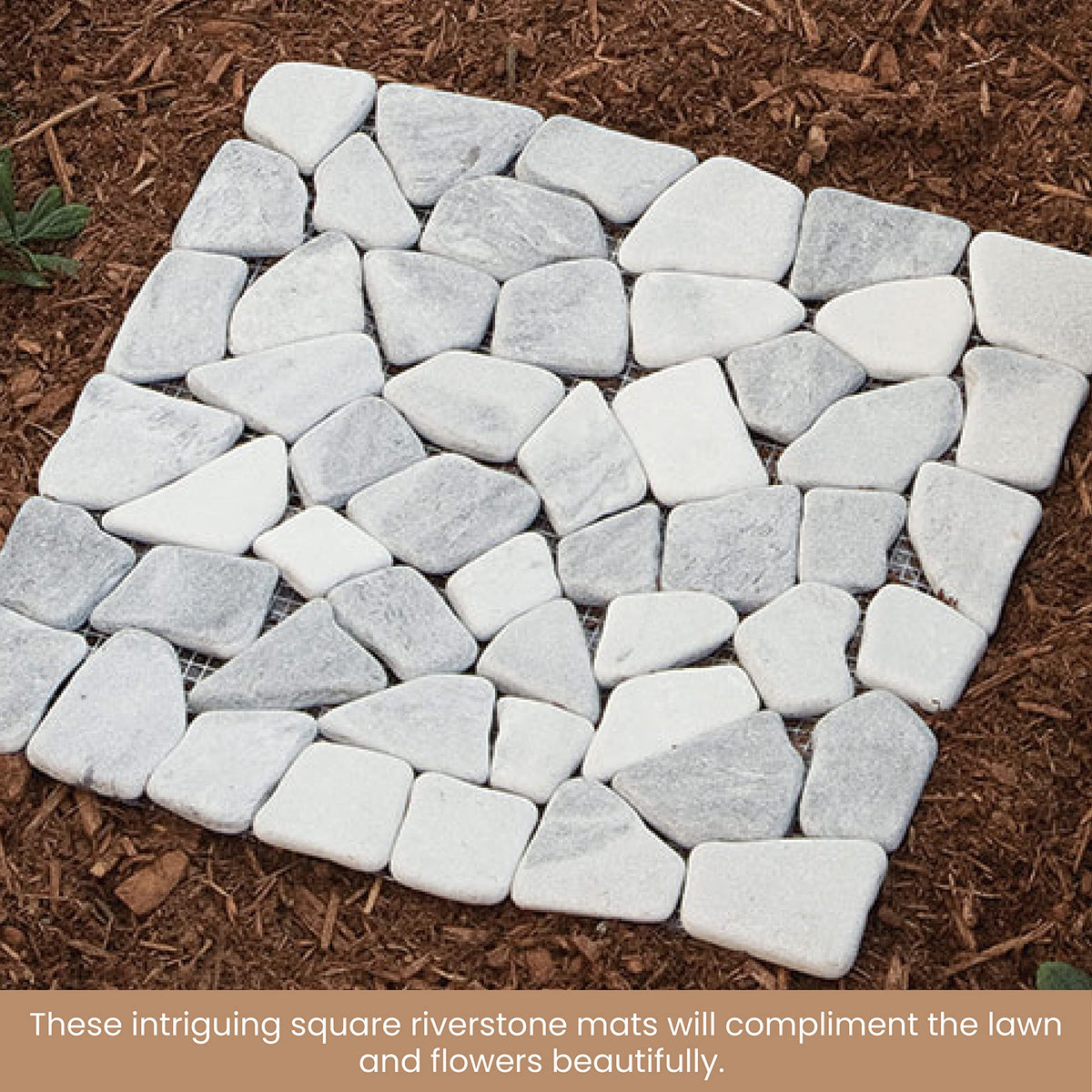 Bits and Pieces mulch-and-sand gap-friendly stones blend with natural ground for a cohesive look.