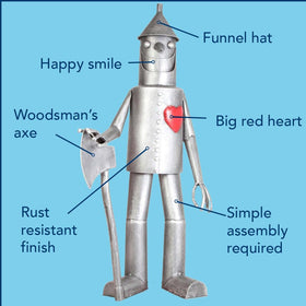 Weather-resistant finish on Bits and Pieces Tin Woodsman for outdoor use
