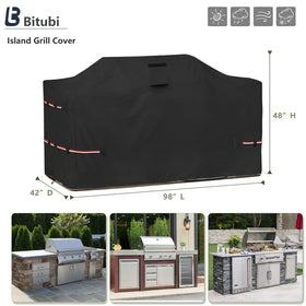 Bitubi 98-inch island grill cover left-side view demonstrates weather-ready fit.