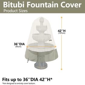 Bitubi fountain cover with adjustable drawstring bottom secures a windy fit