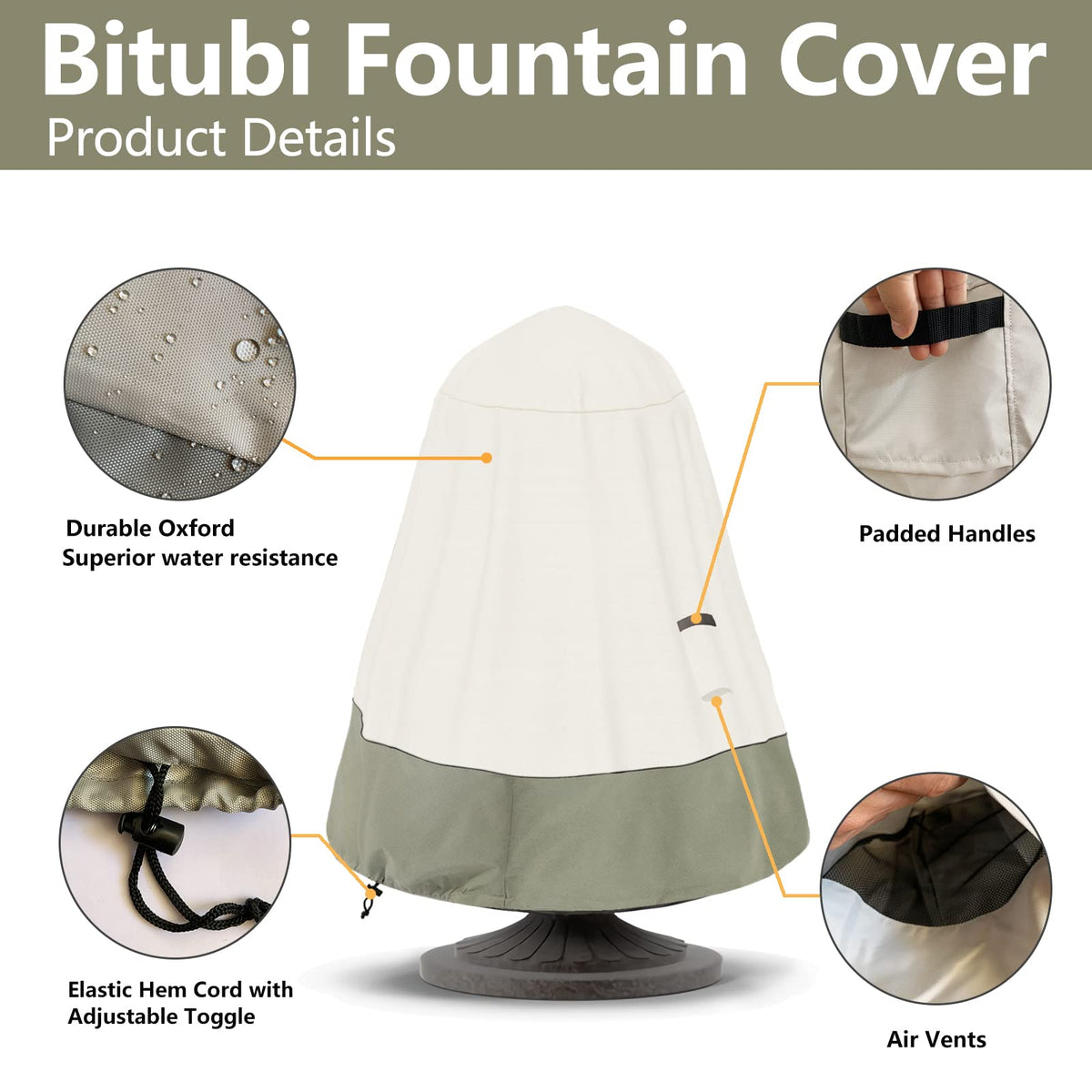 Bitubi fountain cover waterproof backing keeps rain and debris out