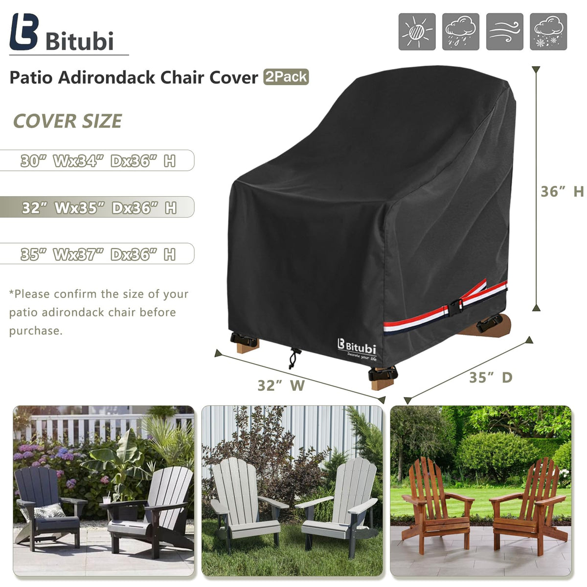 Bitubi wind-resistant cover with vents for outdoor chairs