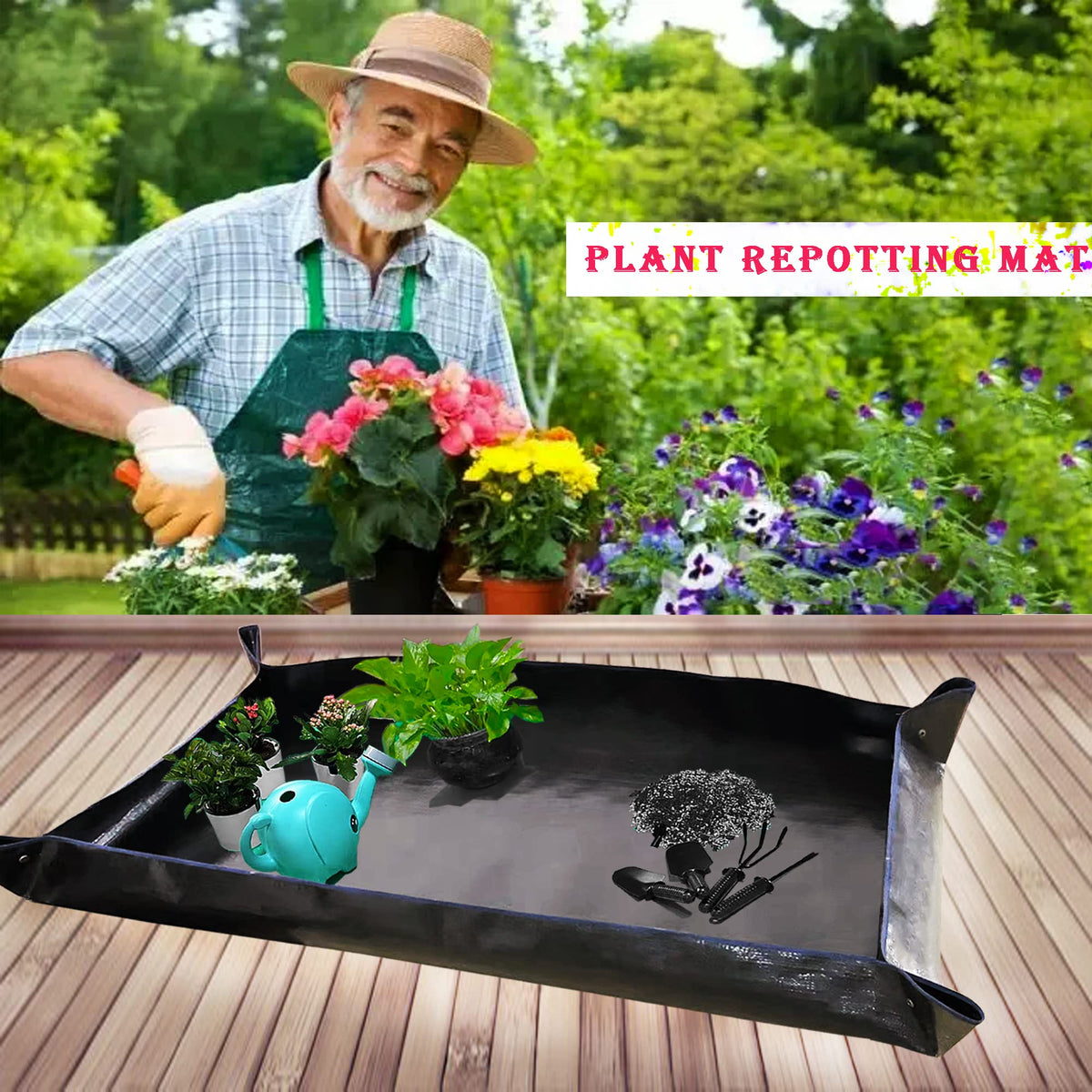 BIUWING repotting mat with waterproof coating protects floors from spills