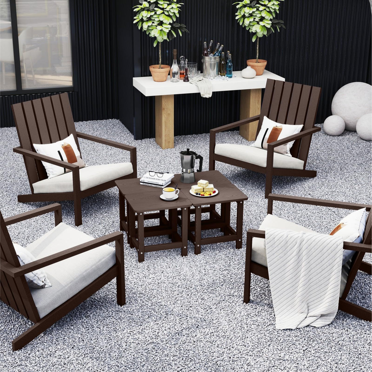 BIVODA pairing with Adirondack chairs; versatile end table for porch or deck.