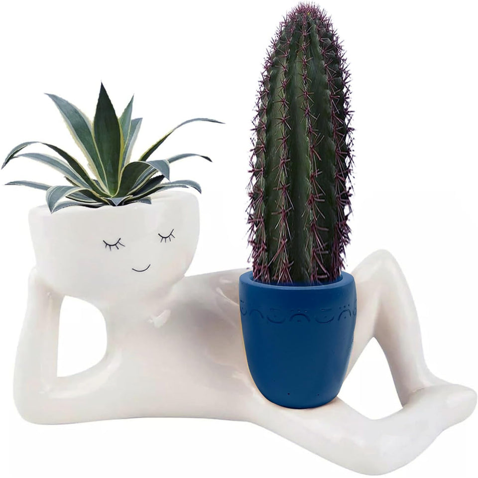 Bivpreom funny-face planter with drainage holes for succulents.