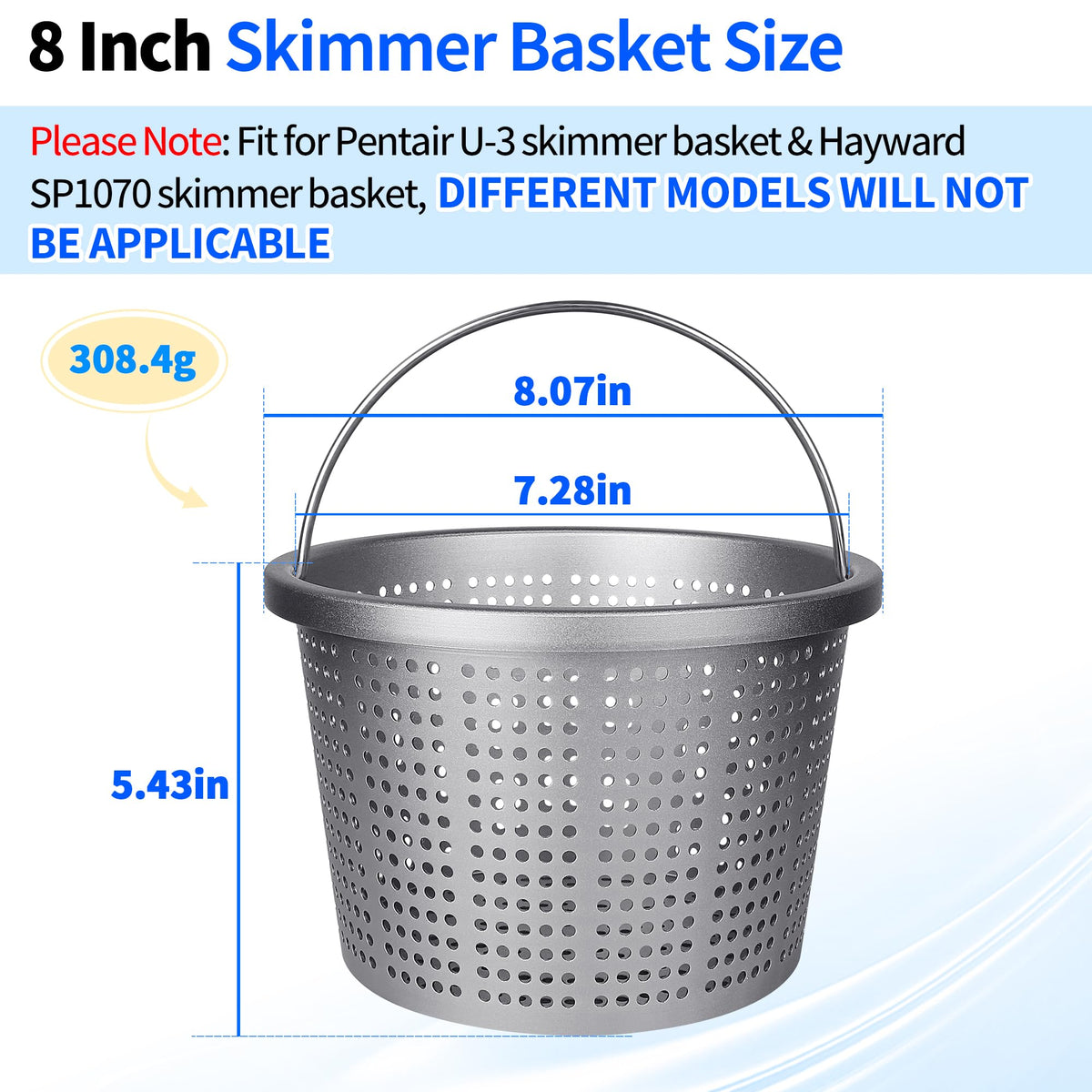 BJFGF aluminium skimmer basket close-up showing heavy-duty construction.