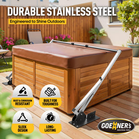 BJOSSTY hot tub cover lifter side view demonstrates telescoping tubing in action