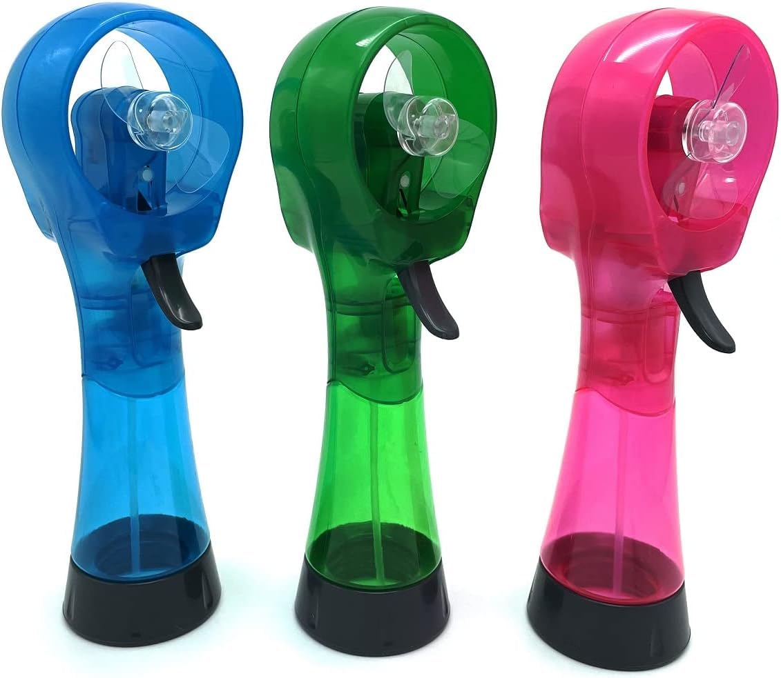 BJPEY Water Misting Fan blue front view for portable cooling on hot days.