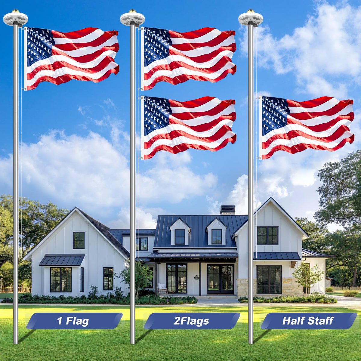 Bknius flag pole withstands winds up to 120 MPH in windy weather