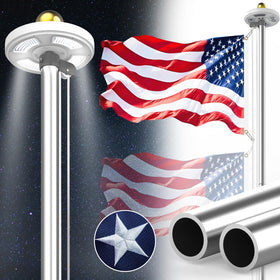 Bknius flag pole light solar panel powering evening illumination