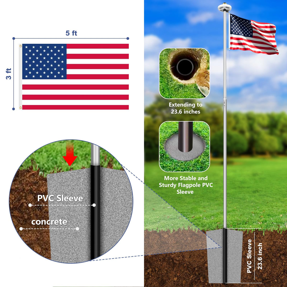 Bknius rustproof aluminum pole ready for long-term outdoor use