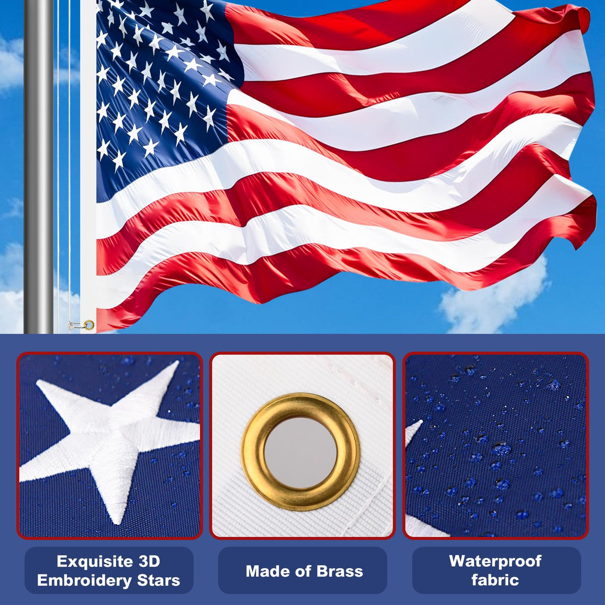 Bknius solar LED light (9 inch) providing nightly flag coverage