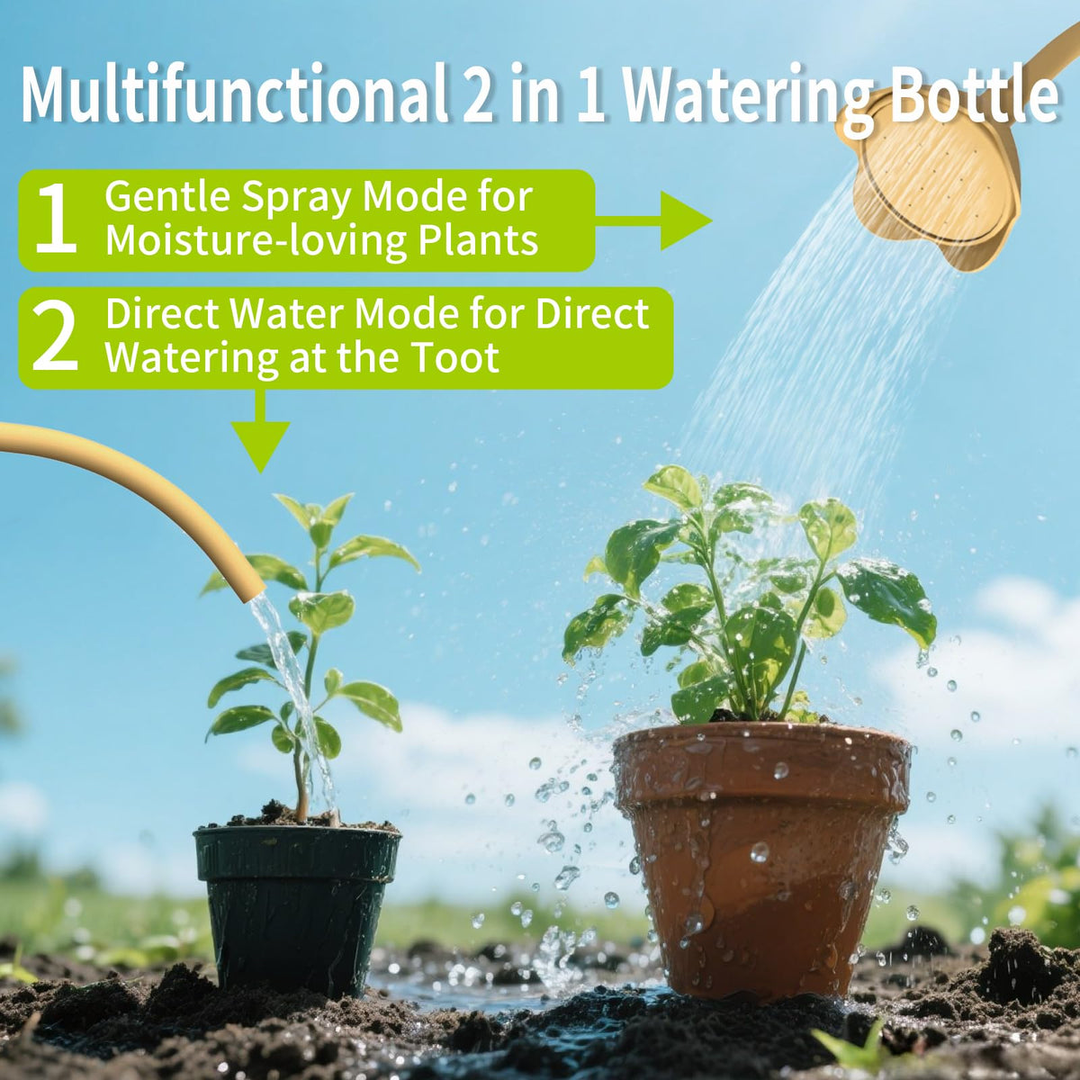 BKSAI detachable nozzle delivers mist for orchids and stream for roots.