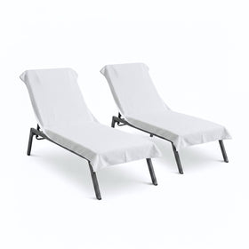 Black & White Brands chaise towel 2-pack setup with plush Turkish cotton for poolside luxury.