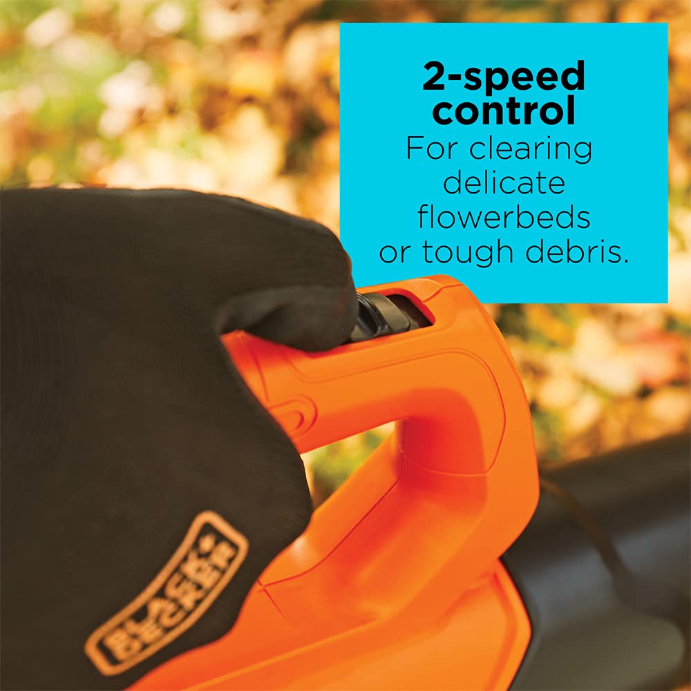 BLACK+DECKER 320 CFM airflow tackles leaves across lawns.