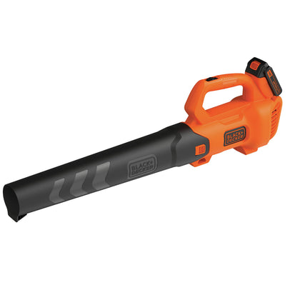 BLACK+DECKER 20V MAX leaf blower with battery and charger for quick yard cleanup.