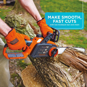 BLACK+DECKER 40V MAX tool-less chain tensioning enables fast adjustments.