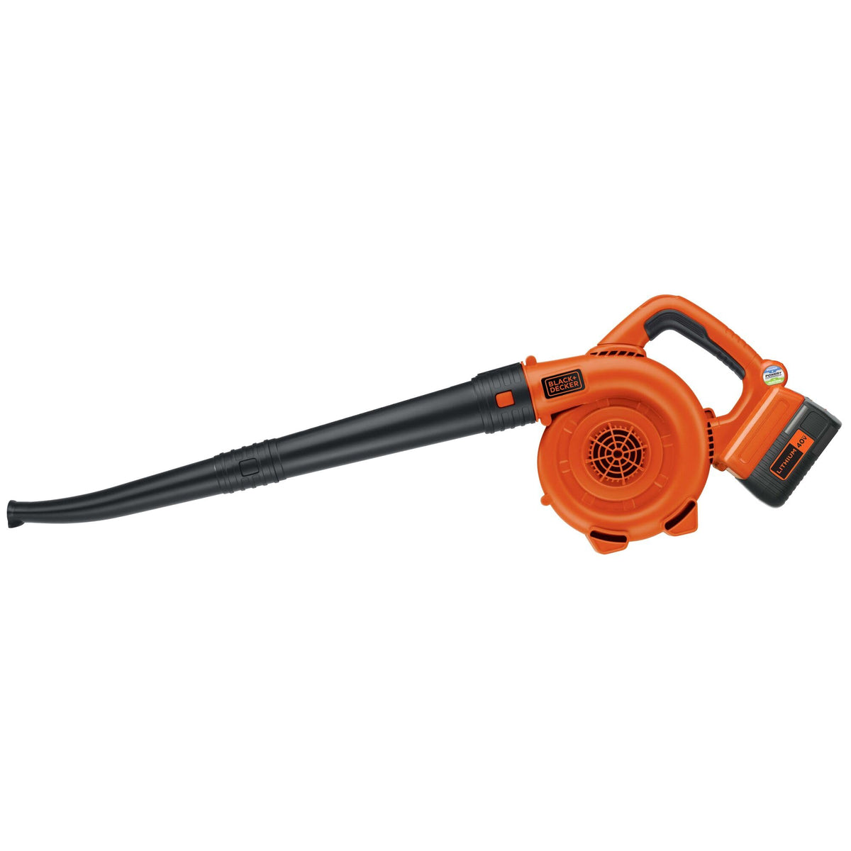 BLACK+DECKER battery with charge indicator shows remaining power.