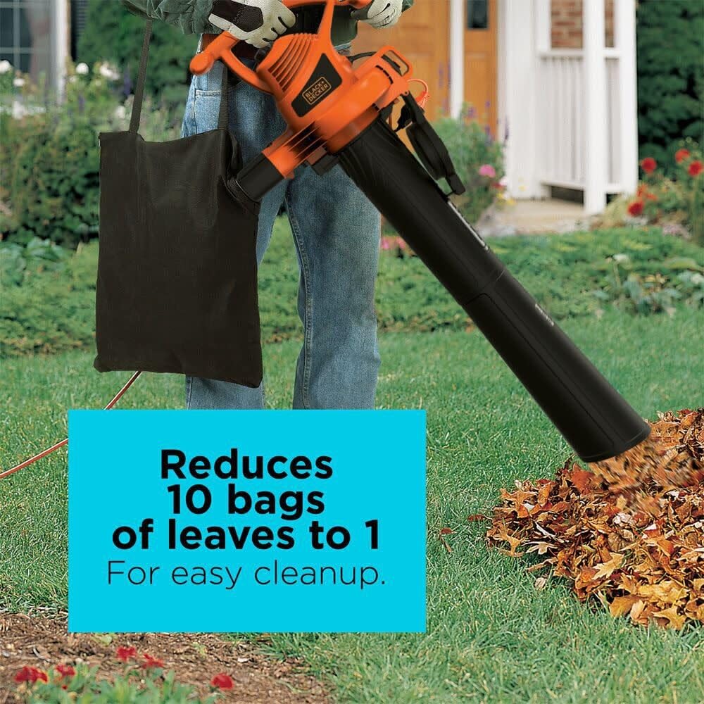 BLACK+DECKER BV3100 12-amp motor powering yard cleanup
