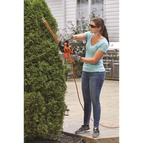 Black+Decker corded hedge trimmer offering unlimited runtime for big yards.
