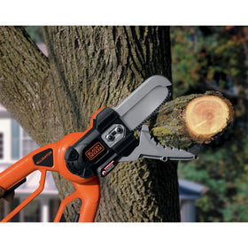 BLACK+DECKER LLP120B clamping jaws grip branch for controlled cut