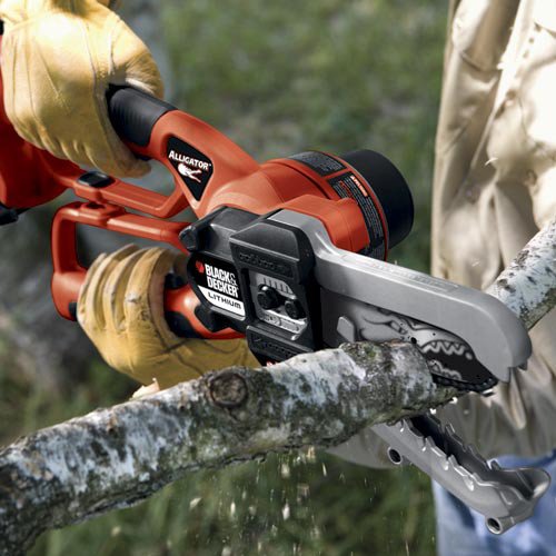 BLACK+DECKER LLP120B in use on a hedge, pruning efficiently